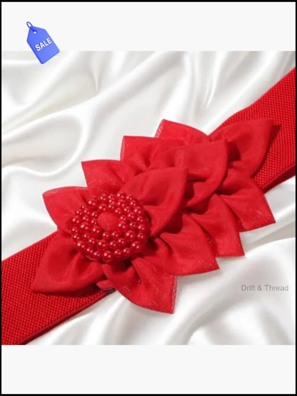 Stretchy Wide Elastic Waist Belt with Flower Embellishments - Chunky Fashion